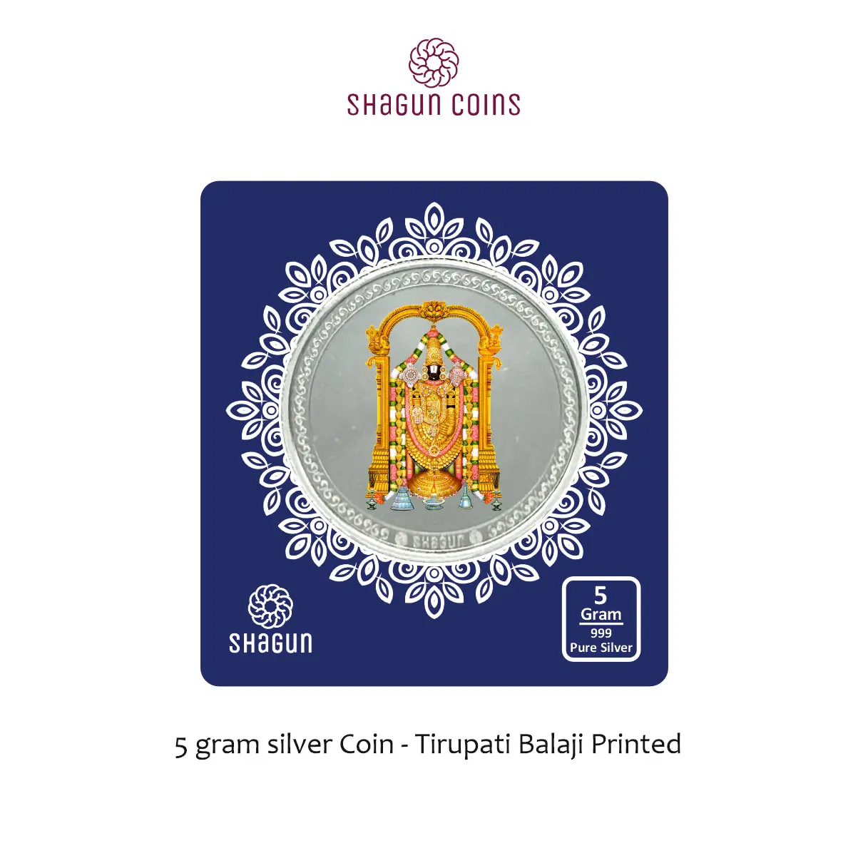 5 GRAM SILVER COIN BIG SIZE - 50MM -  Tirupati Balaji printed