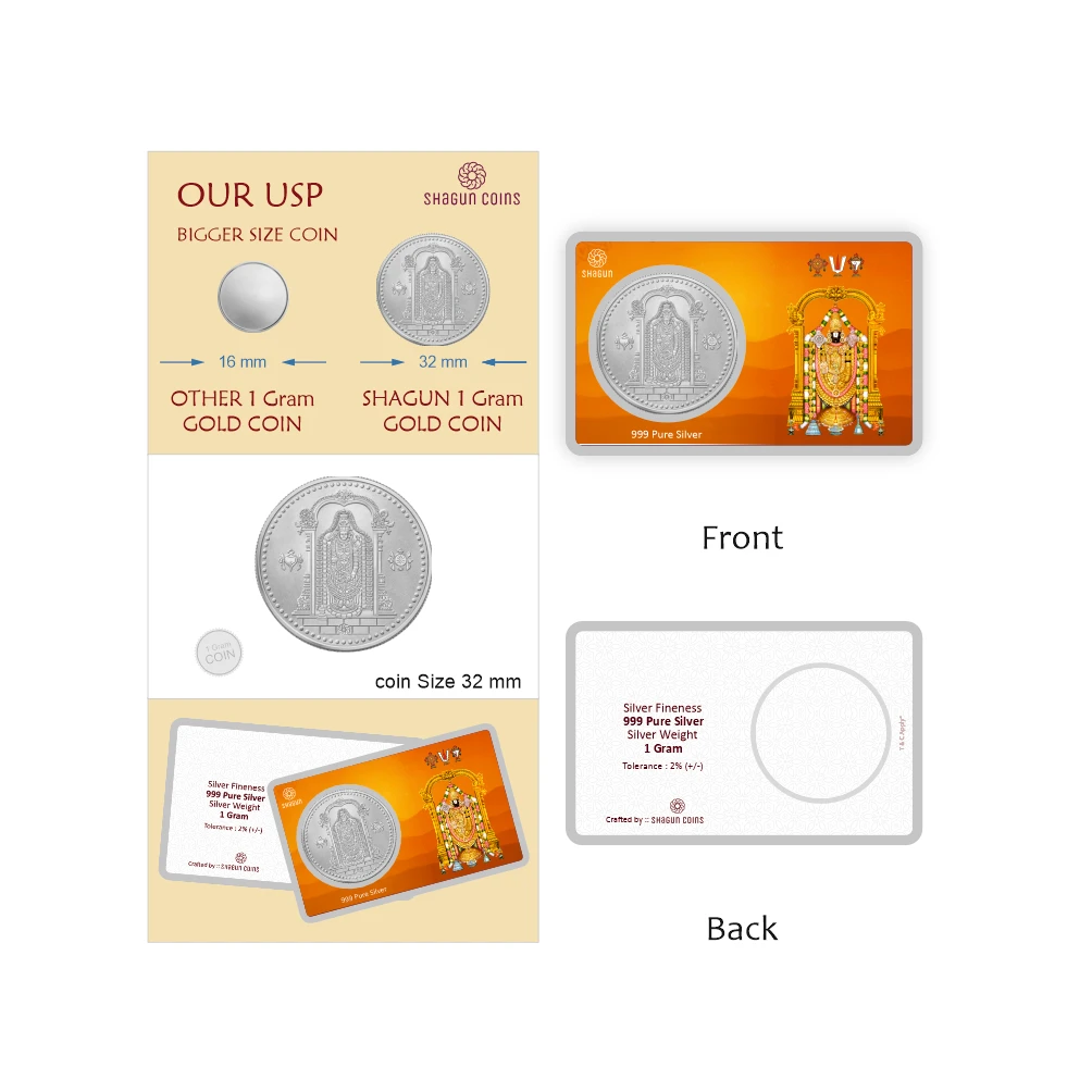 1 GRAM SILVER COIN PREMIUM - TIRUPATI