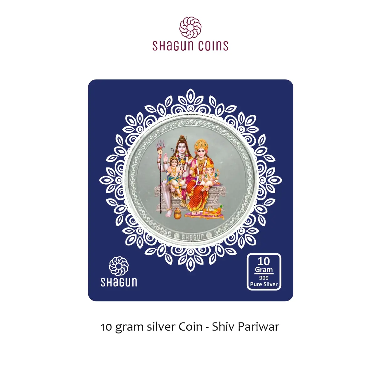10 GRAM SILVER COIN BIG SIZE - 60MM -  shiv pariwar
