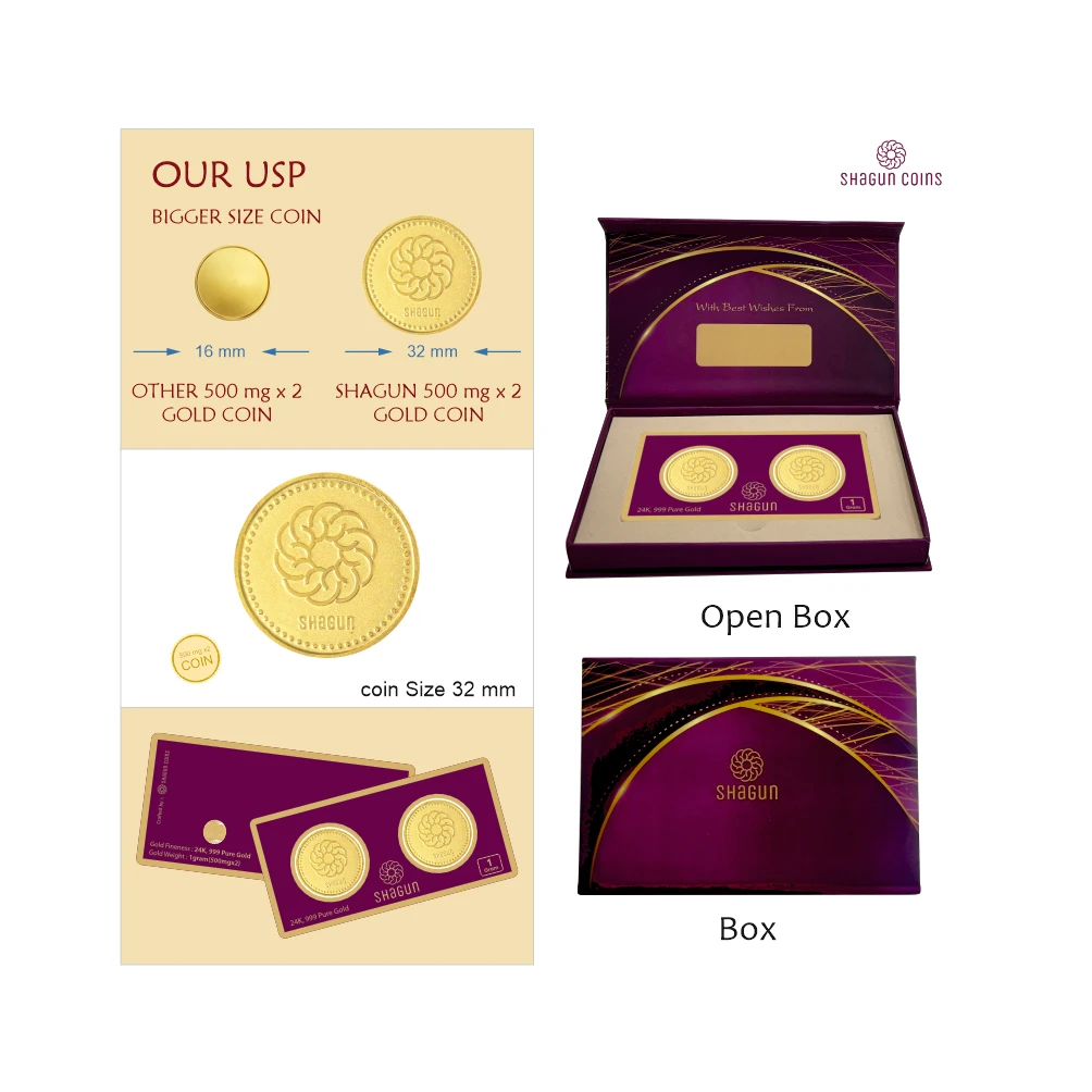 1 GRAM GOLD COIN SET - SHAGUN  (500 mg. X 2 COINS)