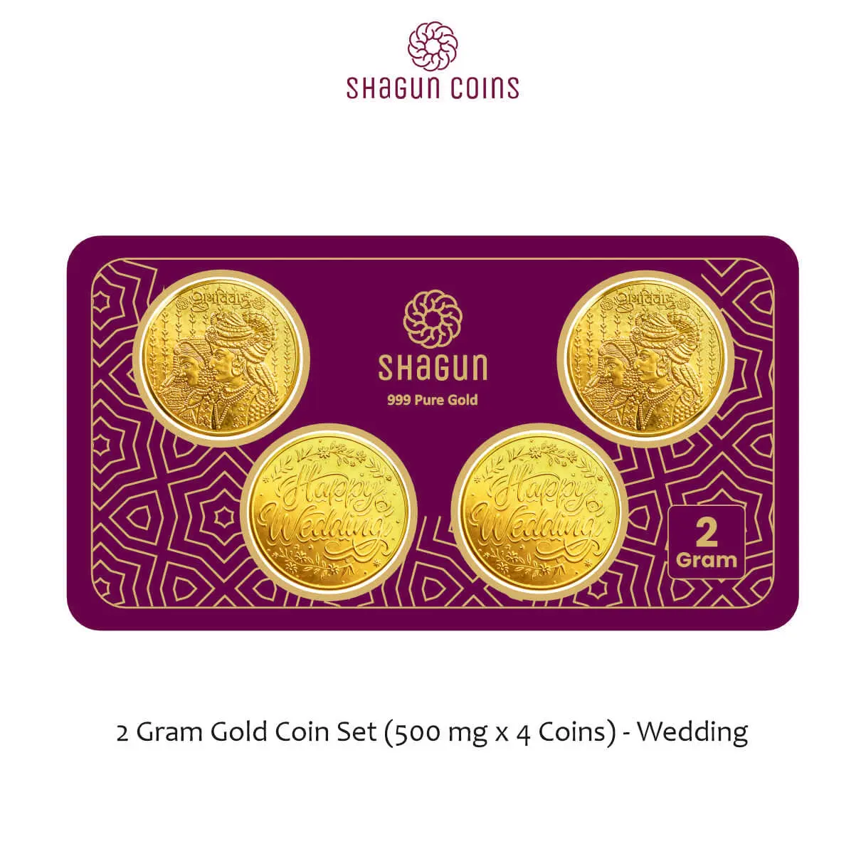 2 GRAM GOLD COIN SET NEW  (500 MG. x 4 COINS)  wedding