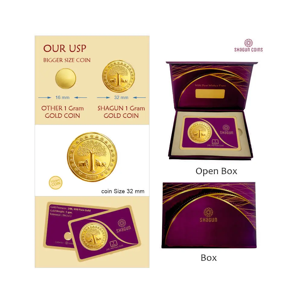 1 GRAM  GOLD COIN - Tree with cow