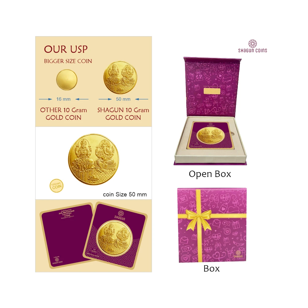 10  GRAM GOLD COIN BIG SIZE 50 MM - LAXMI GANESH