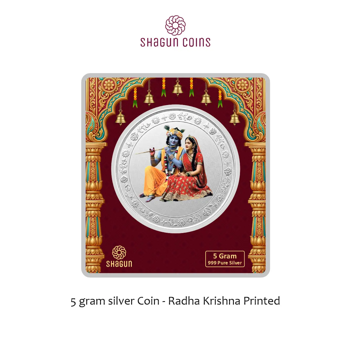 5 GRAM SILVER COIN BIG SIZE PREMIUM - 50MM -  Radha krishna printed