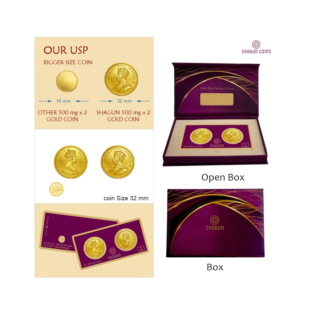 1 GRAM GOLD COIN SET - KING QUEEN (500 mg. X 2 COINS)