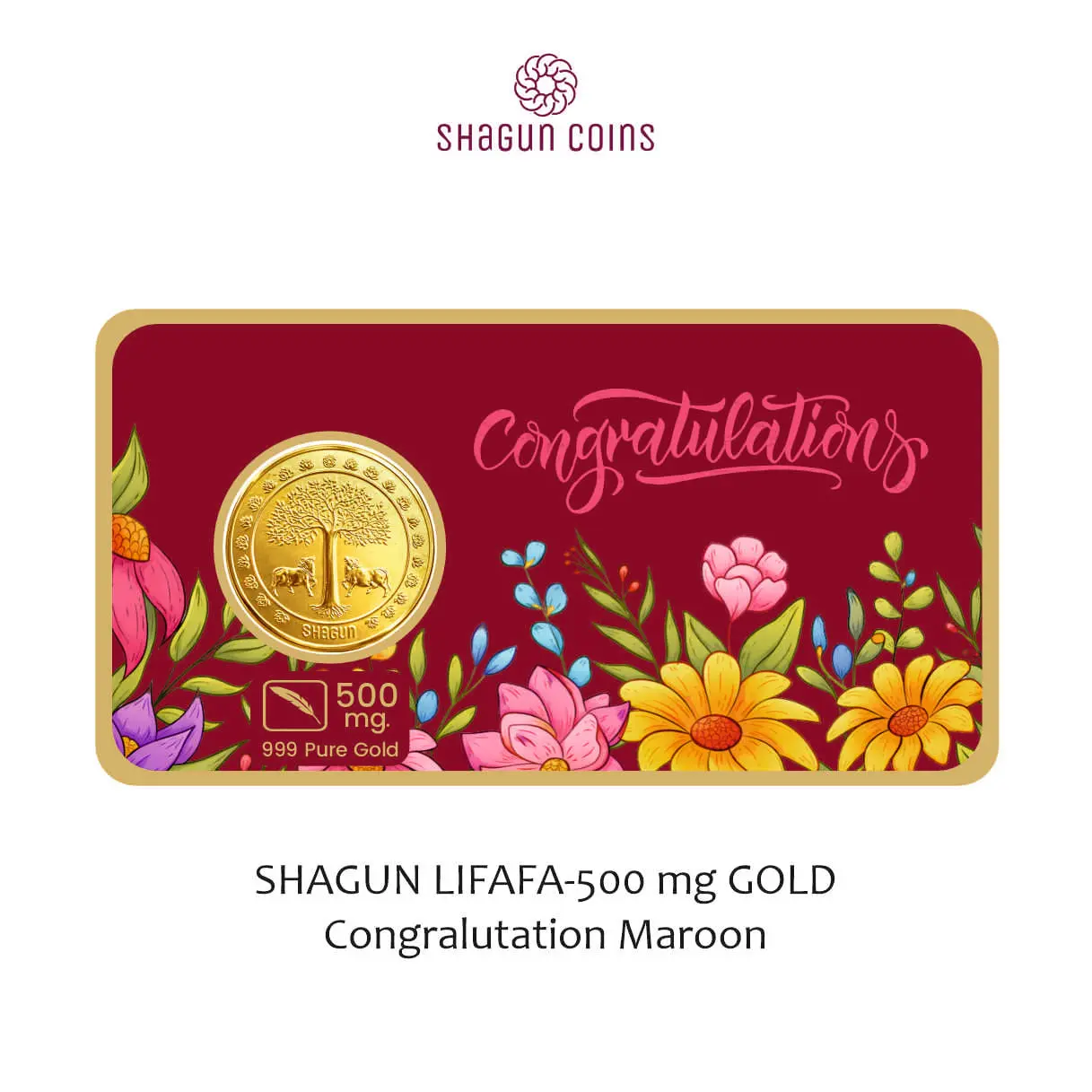 SHAGUN LIFAFA-500 mg. GOLD - congralutation maroon