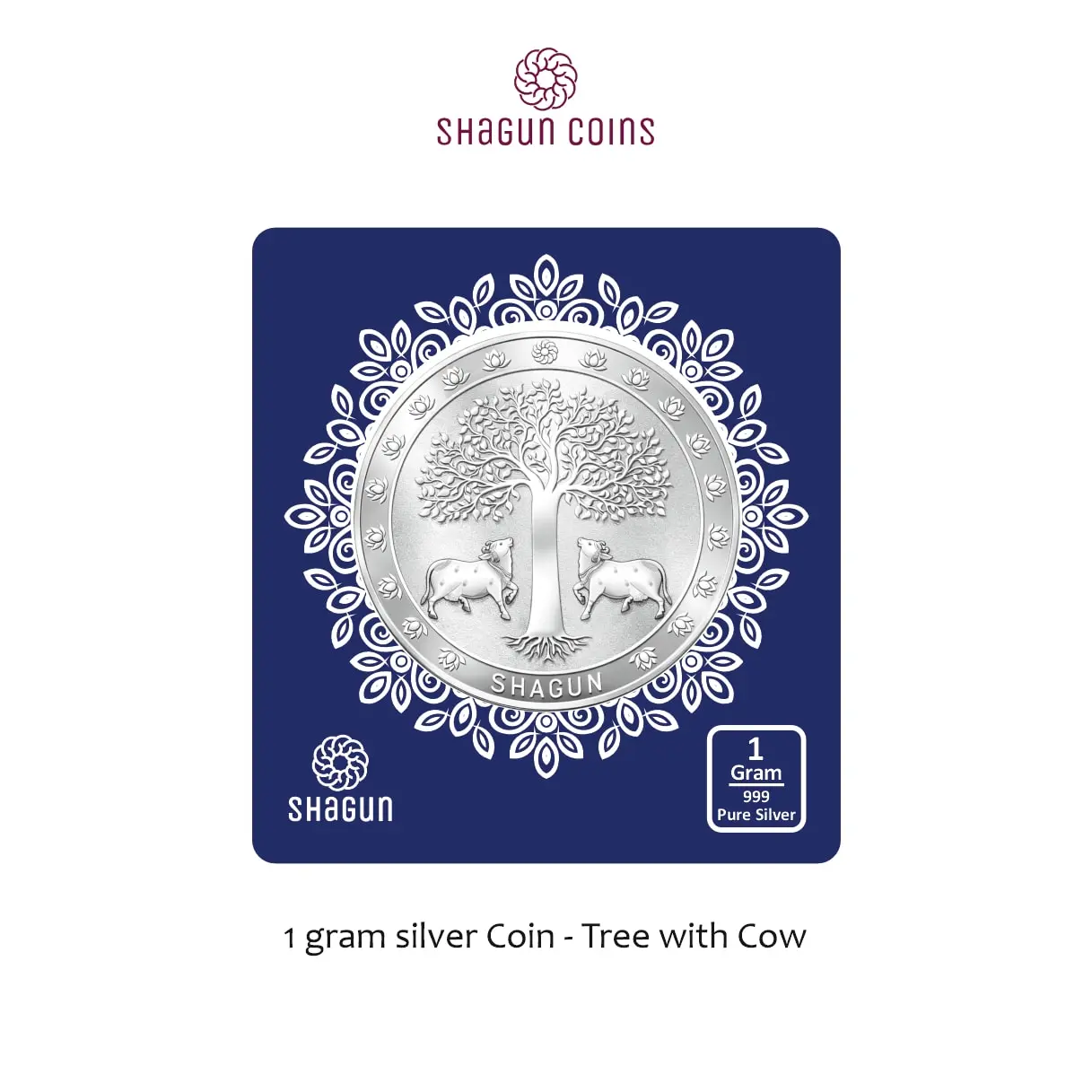 1 GRAM SILVER COIN BIG SIZE - 32MM -  tree with cow without box