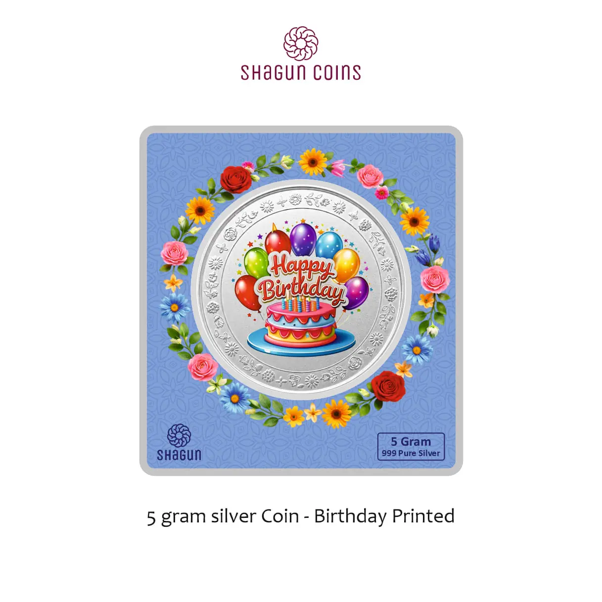 5 GRAM SILVER COIN BIG SIZE PREMIUM - 50MM -  birthday printed