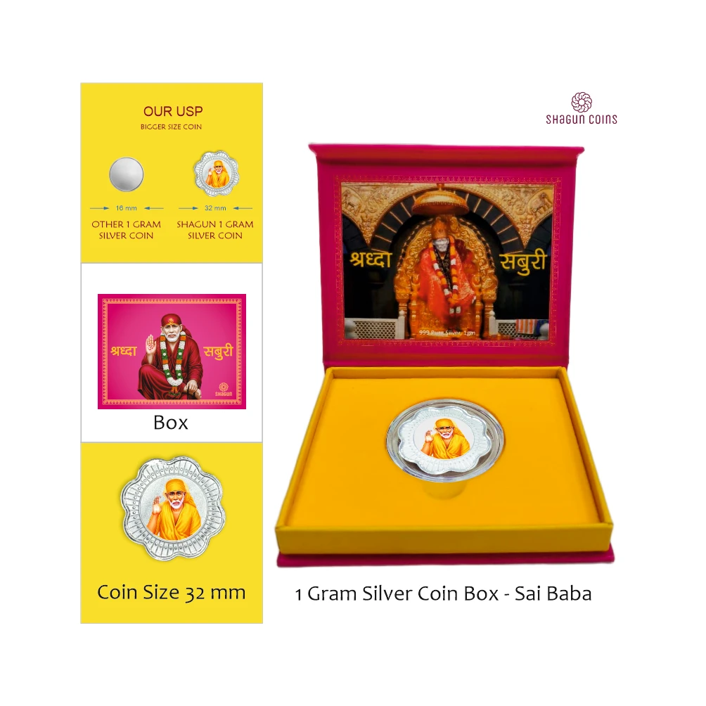 1 GRAM SILVER COIN BOX - Sai Baba