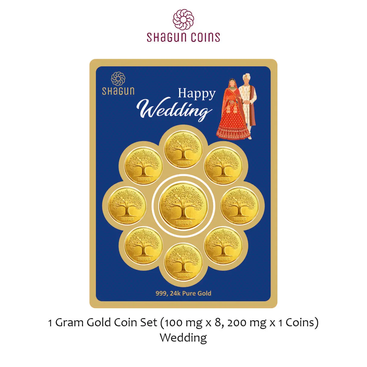 1 GRAM GOLD COIN SET (100X8,200X1)- WEDDING blue
