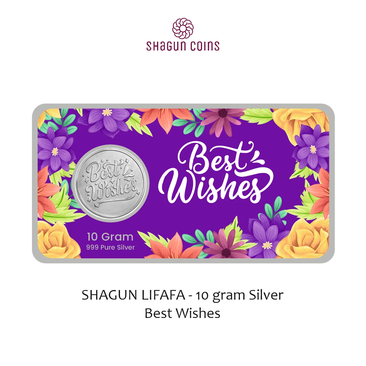 10 GRAM SILVER SHAGUN LIFAFA - BEST WISHES