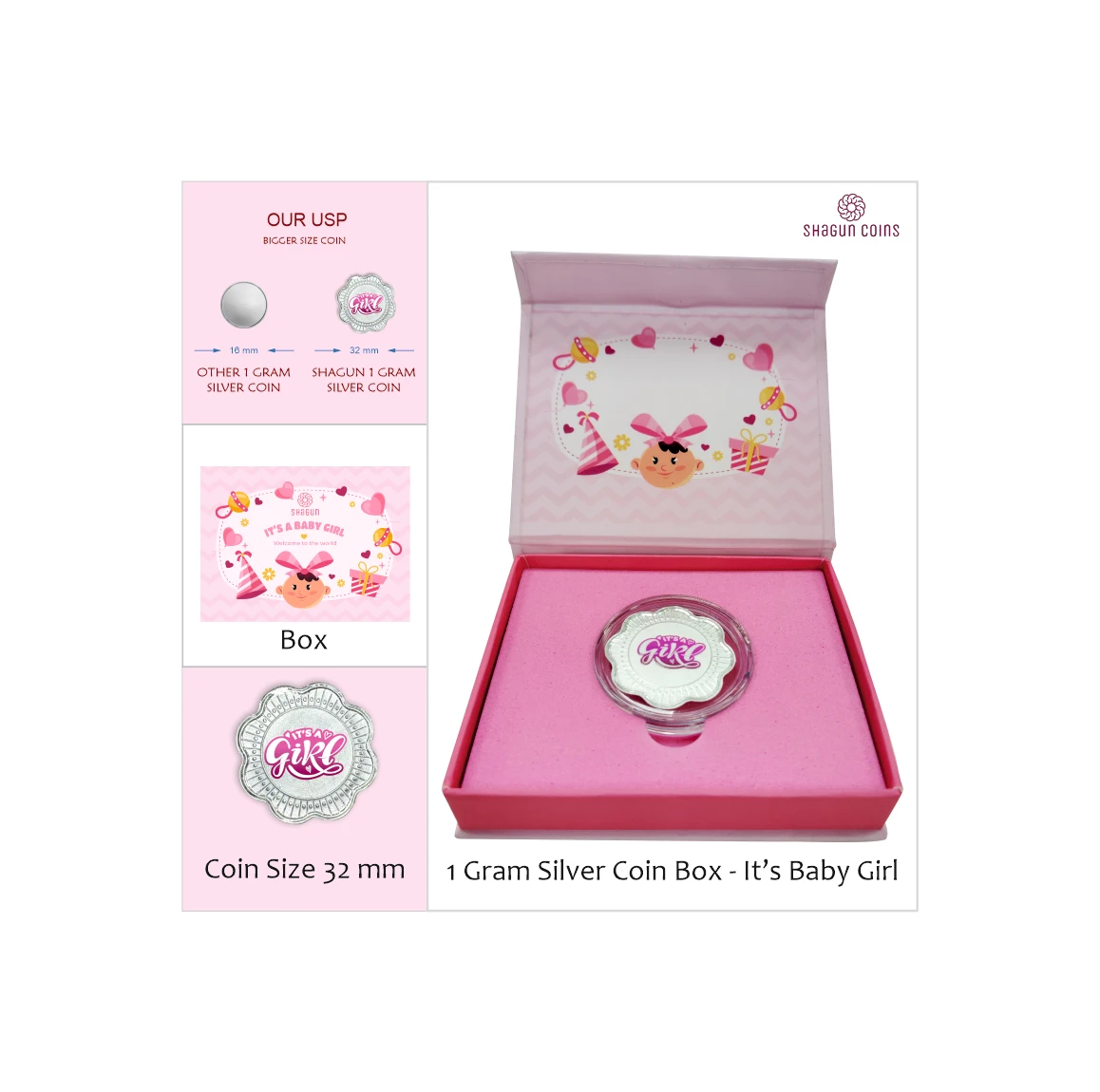 1 GRAM SILVER COIN BOX -  GIRL