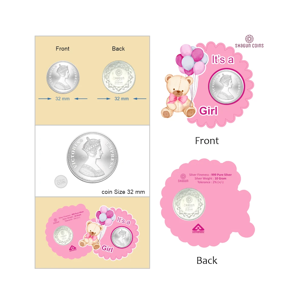 NEW SHAPE 10 GRAM SILVER COIN - STANDARD -  Girl