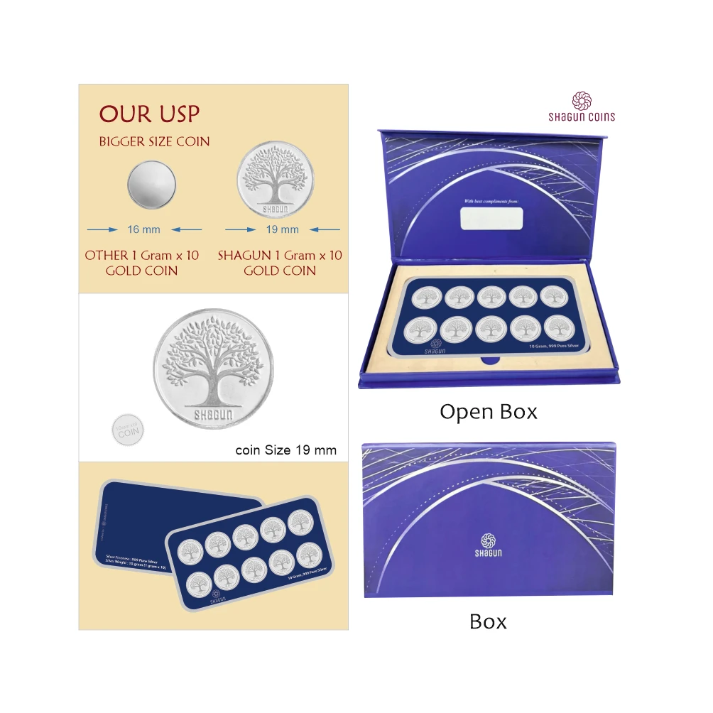 10 GRAM SILVER COIN   SET - 1 GARM X 10 COINS - TREE