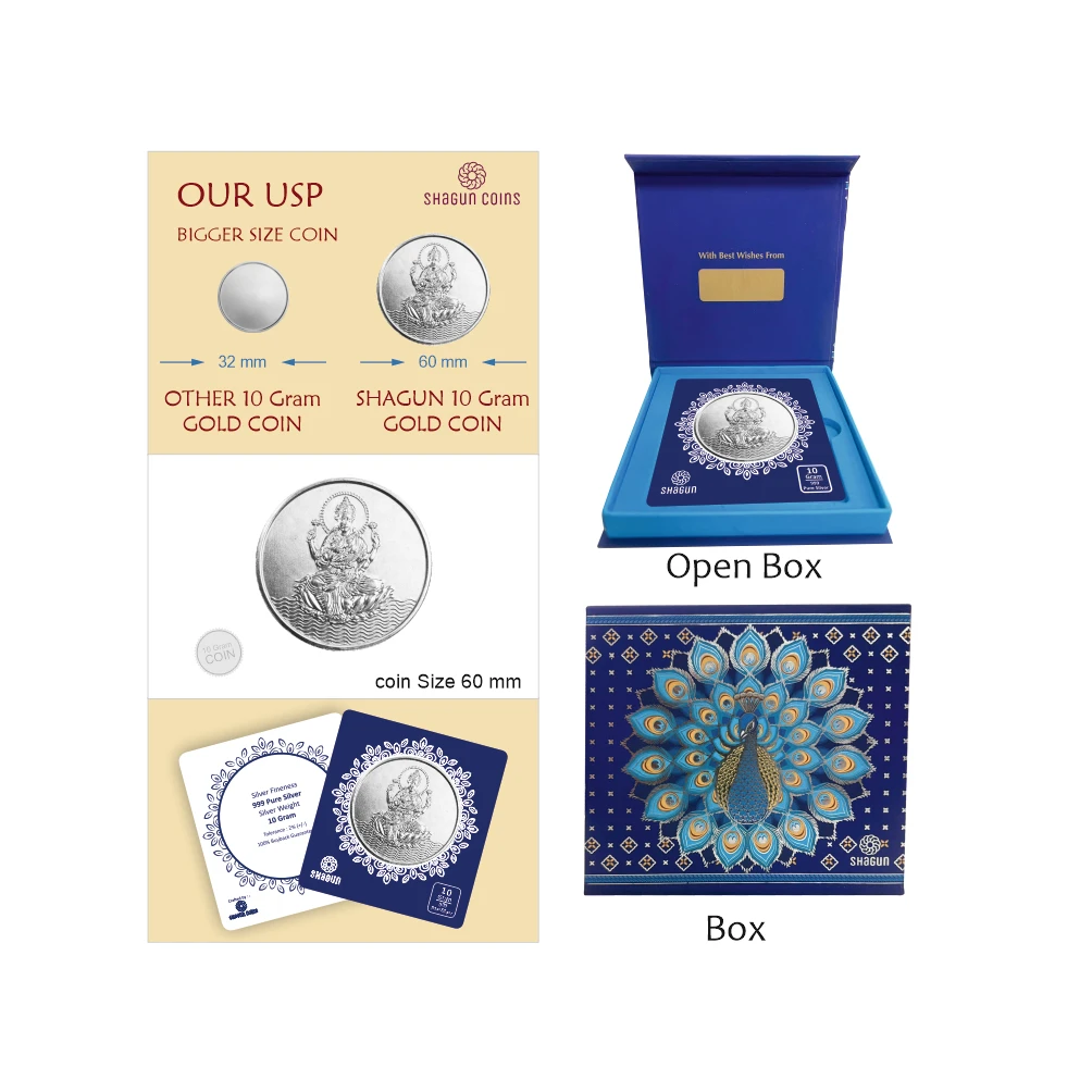 10 GRAM SILVER COIN BIG SIZE - 60MM -  laxmi ji