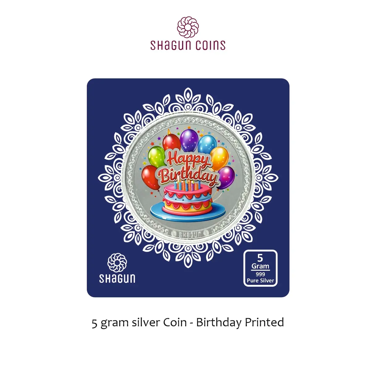 5 GRAM SILVER COIN BIG SIZE - 50MM -  birthday printed