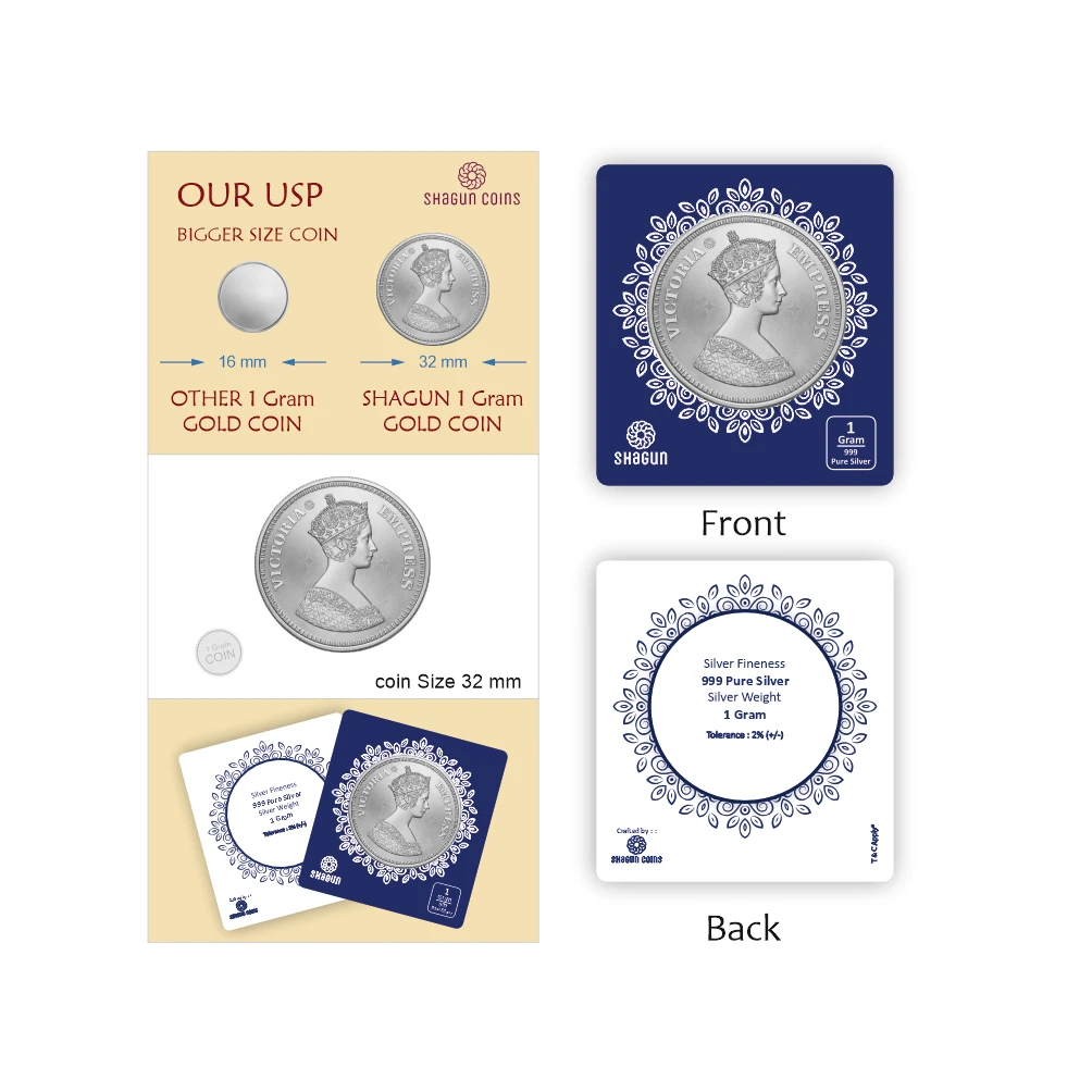 1 GRAM SILVER COIN BIG SIZE - 32MM -  queen without box