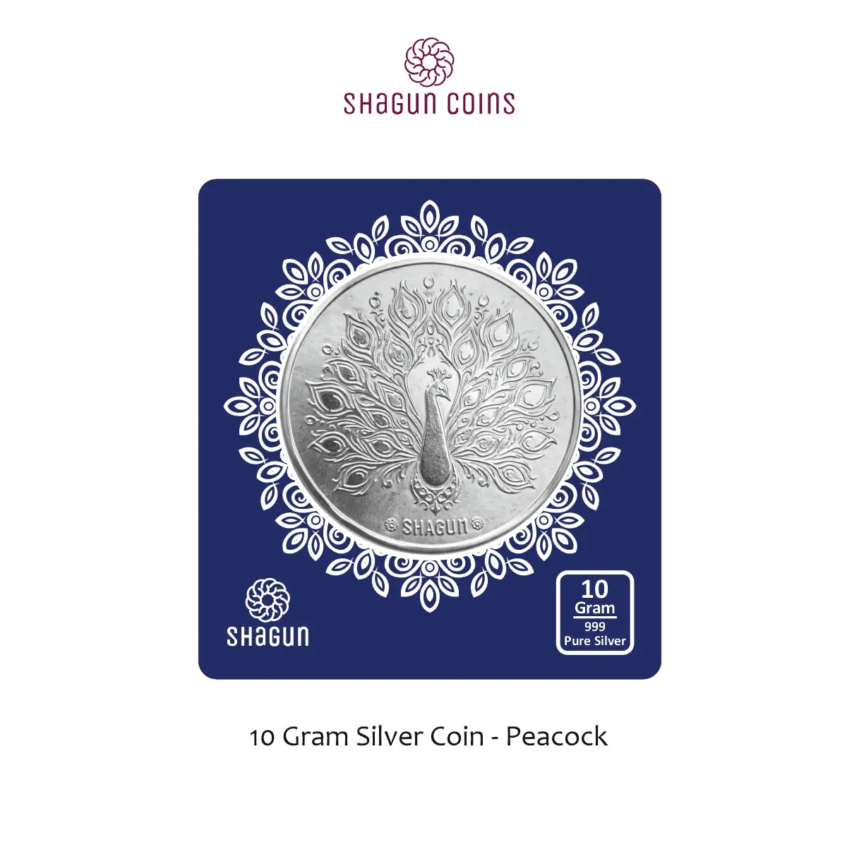 10 GRAM SILVER COIN BIG SIZE - 60MM -  peacock