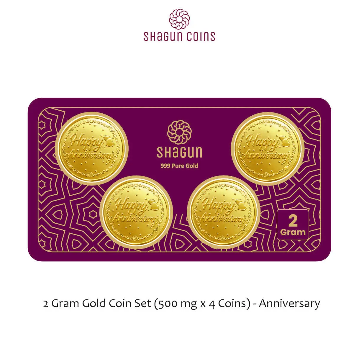 2 GRAM GOLD COIN SET NEW  (500 MG. x 4 COINS) Anniversary