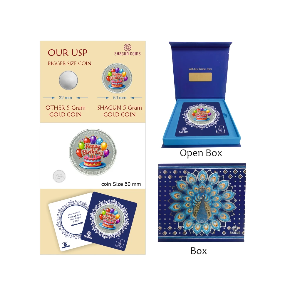 5 GRAM SILVER COIN BIG SIZE - 50MM -  birthday printed