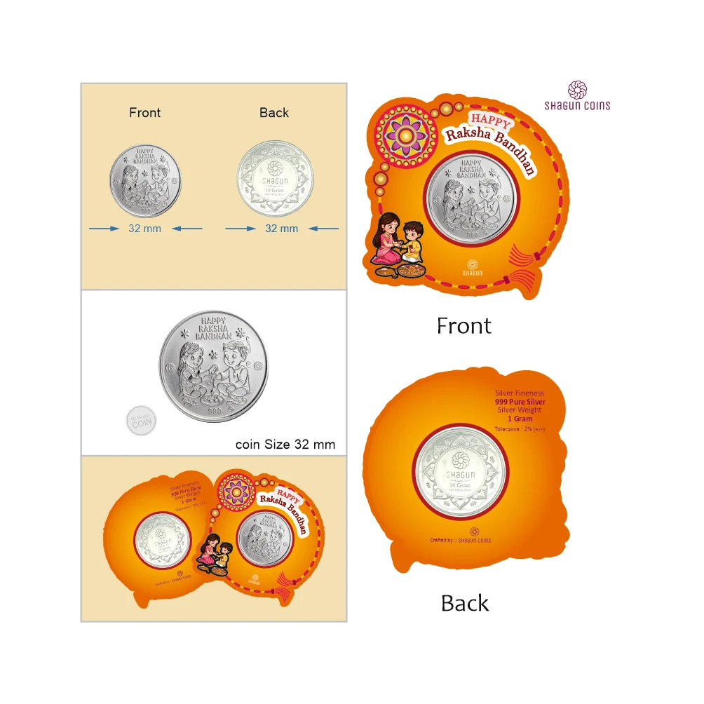 NEW SHAPE 10 GRAM SILVER COIN - STANDARD -   Raksha Bandhan