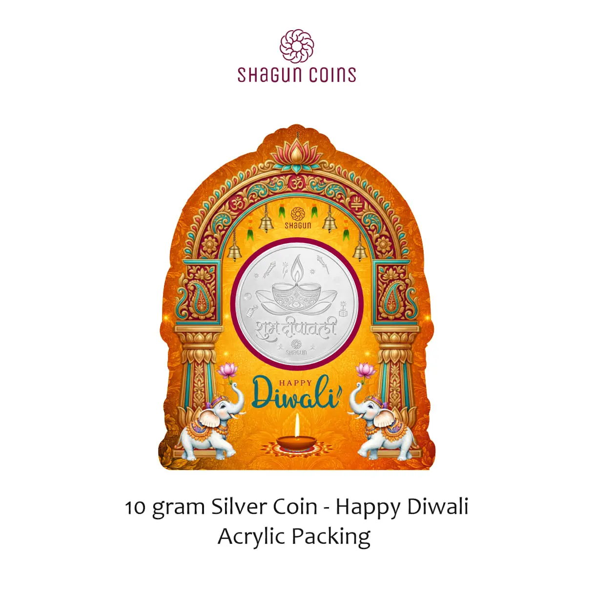 NEW SHAPE 10 GRAM SILVER COIN - STANDARD -   Happy Diwali