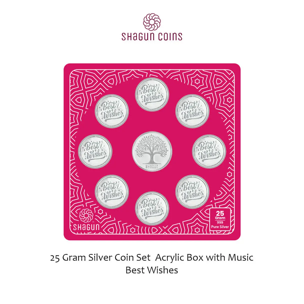 25 GRAM SILVER COIN SET ACRYLIC BOX WITH MUSIC - Best wishes