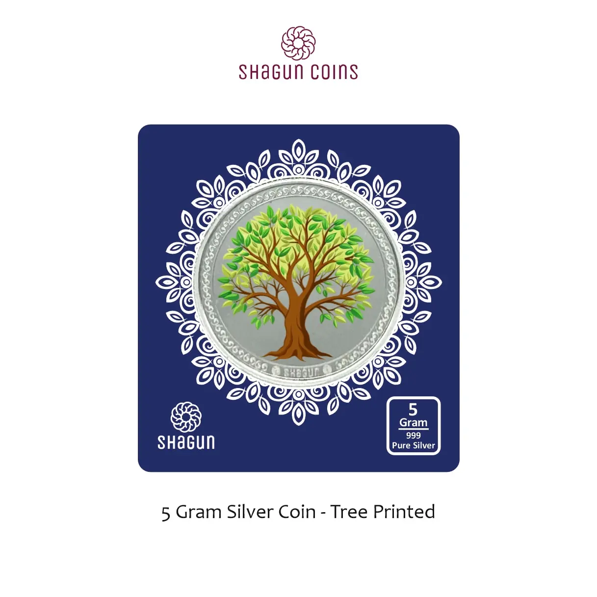 5 GRAM SILVER COIN BIG SIZE - 50MM -  tree printed