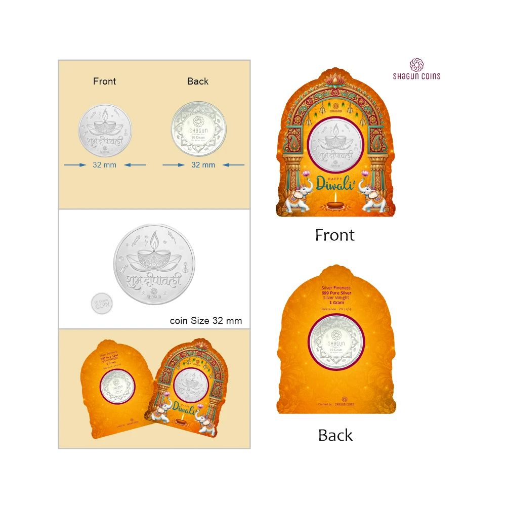 NEW SHAPE 10 GRAM SILVER COIN - STANDARD -   Happy Diwali