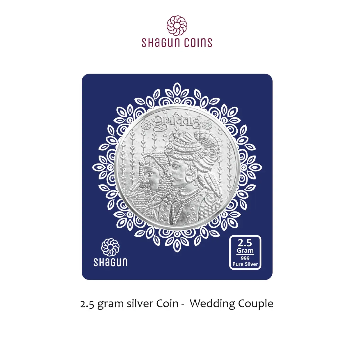 2.5 GRAM SILVER COIN BIG SIZE - 38MM -wedding couple  without box