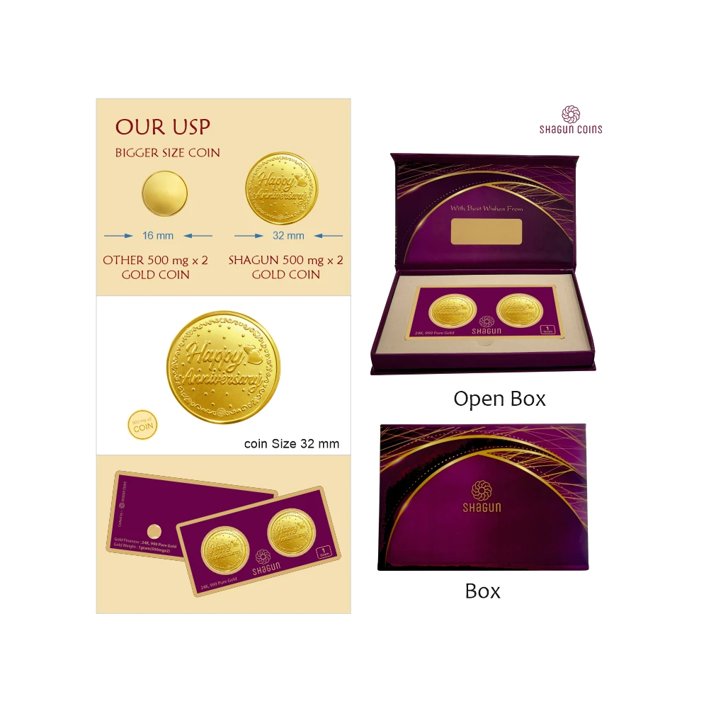1 GRAM GOLD COIN SET NEW   (500 mg. x 2 COINS) Anniversary