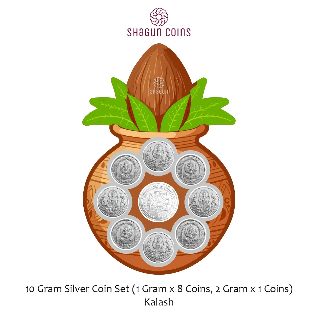 10 GRAM SILVER COIN   SET - 1 X 8  ,1 X2  GRAM  KALASH