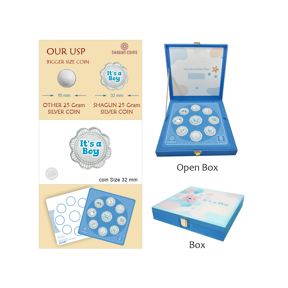 25 GRAM SILVER COIN SET ACRYLIC BOX WITH MUSIC -  Boy