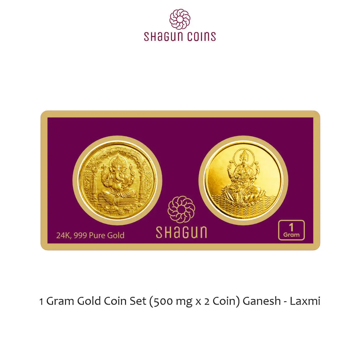 1 GRAM GOLD COIN SET NEW   (500 mg. x 2 COINS)Ganesh- LAXMI