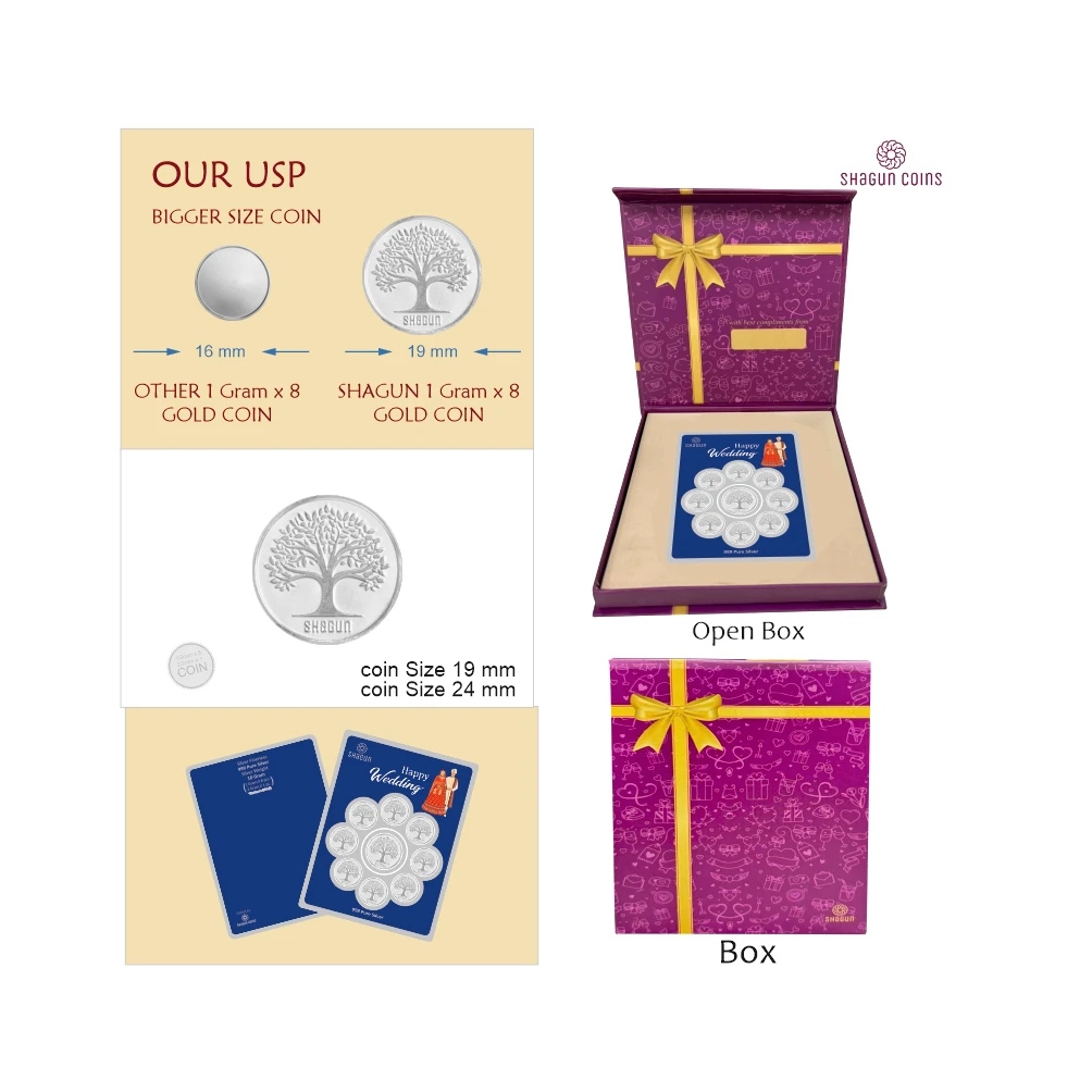 10 GRAM SILVER COIN   SET - 1 X 8  ,1 X2  GRAM  - WEDDING