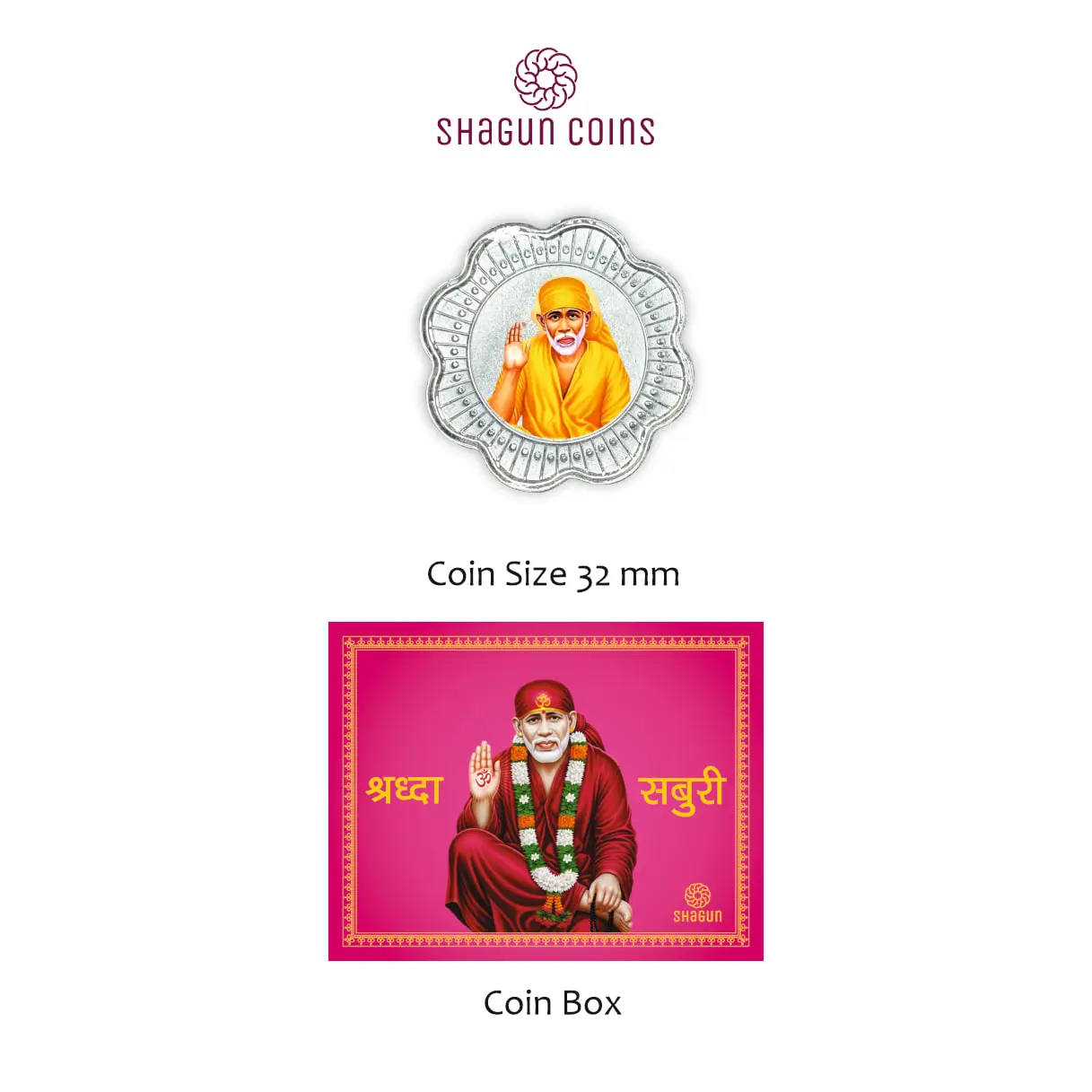 1 GRAM SILVER COIN BOX - Sai Baba