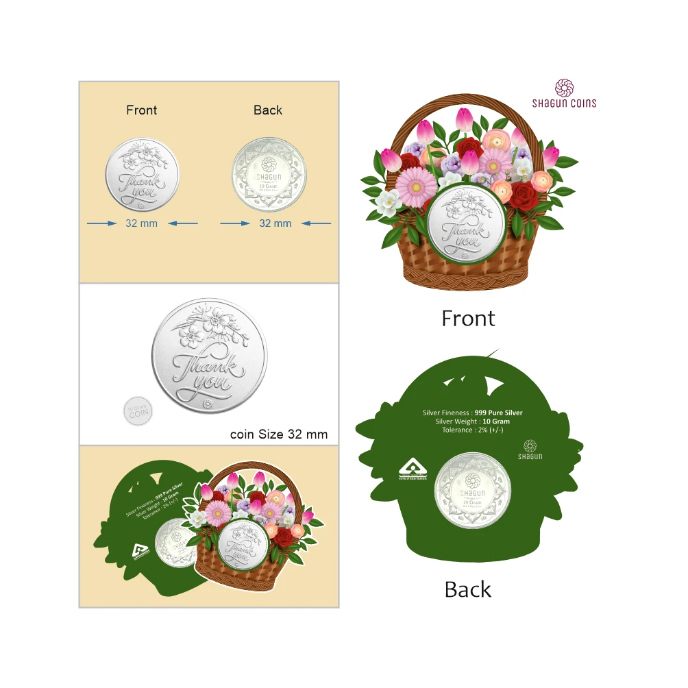 NEW SHAPE 10 GRAM SILVER COIN - STANDARD -  Flower basket