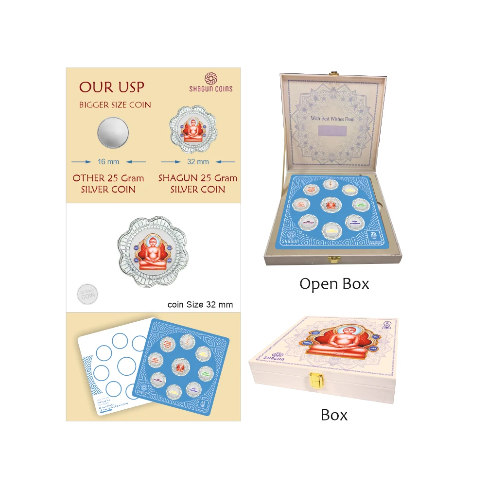 25 GRAM SILVER COIN SET ACRYLIC BOX WITH MUSIC - Namokar mantra