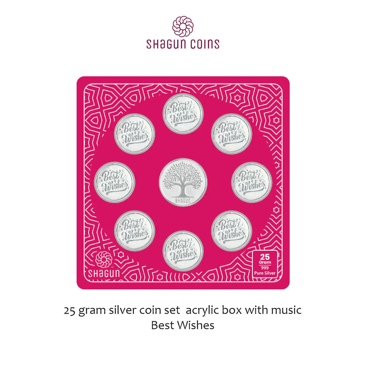 25 GRAM SILVER COIN SET ACRYLIC BOX WITH MUSIC - Best wishes