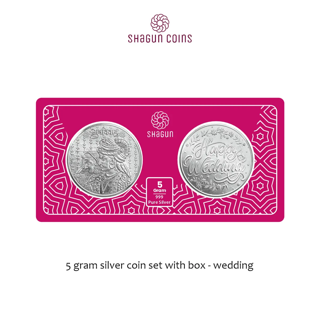 5 GRAM SILVER COIN SET WITH POUCH -Wedding