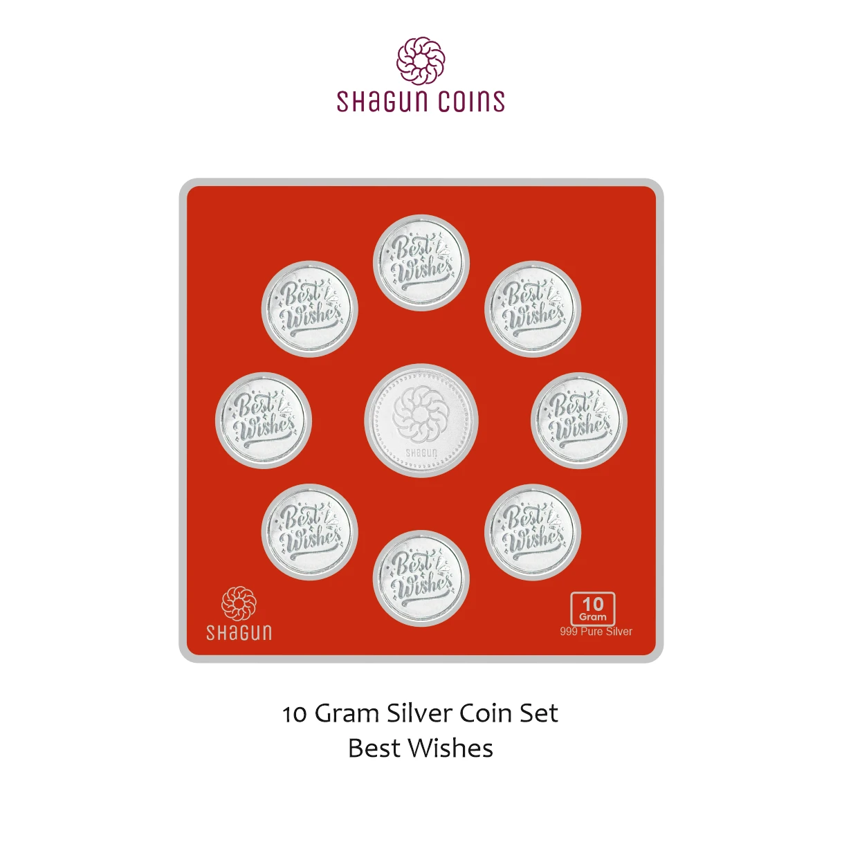 10 GRAM SILVER COIN SET , BIG SIZE - BEST WISHES