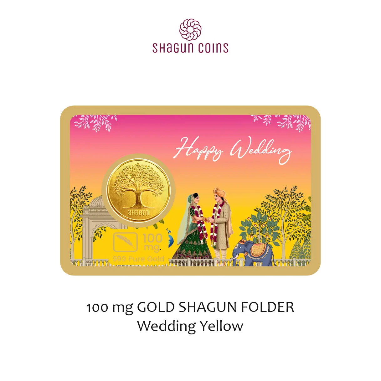 100 mg.GOLD SHAGUN FOLDER - WEDDING YELLOW