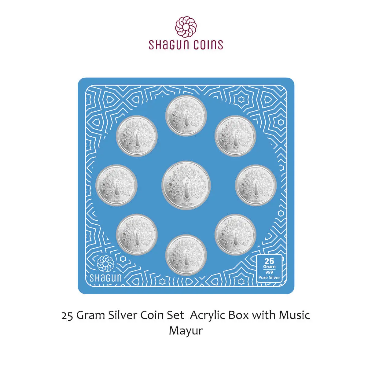 25 GRAM SILVER COIN SET ACRYLIC BOX WITH MUSIC -  Mayur