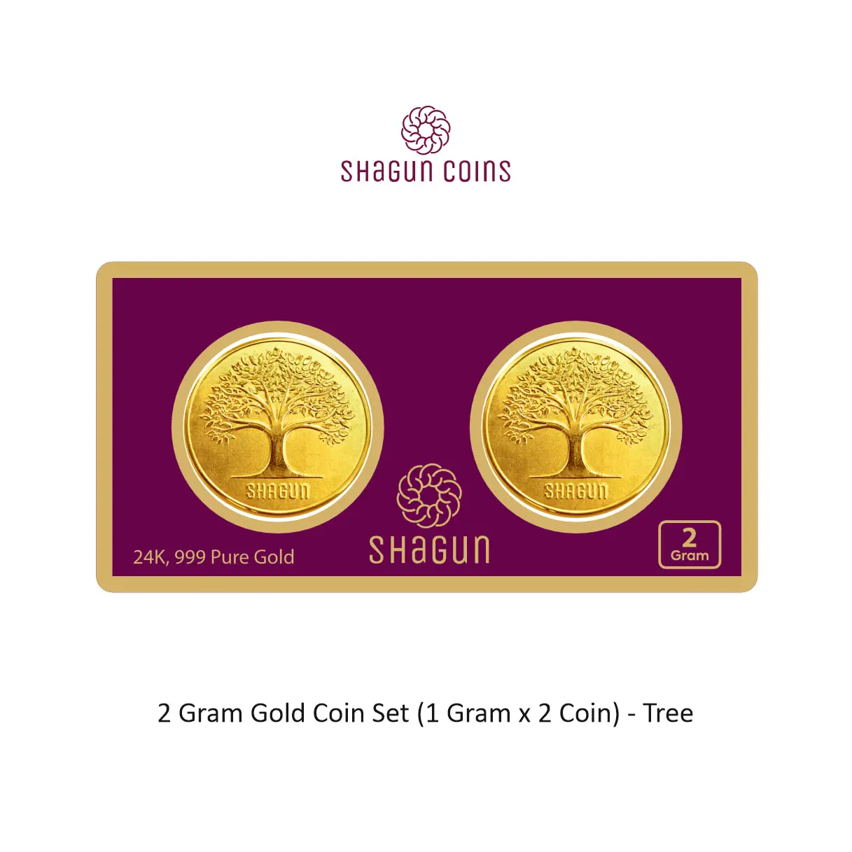 2 GRAM GOLD COIN SET NEW  (1 GRAM x 2 COINS) Tree