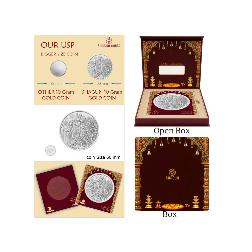 10 GRAM SILVER BIG COIN - Radha Krishna