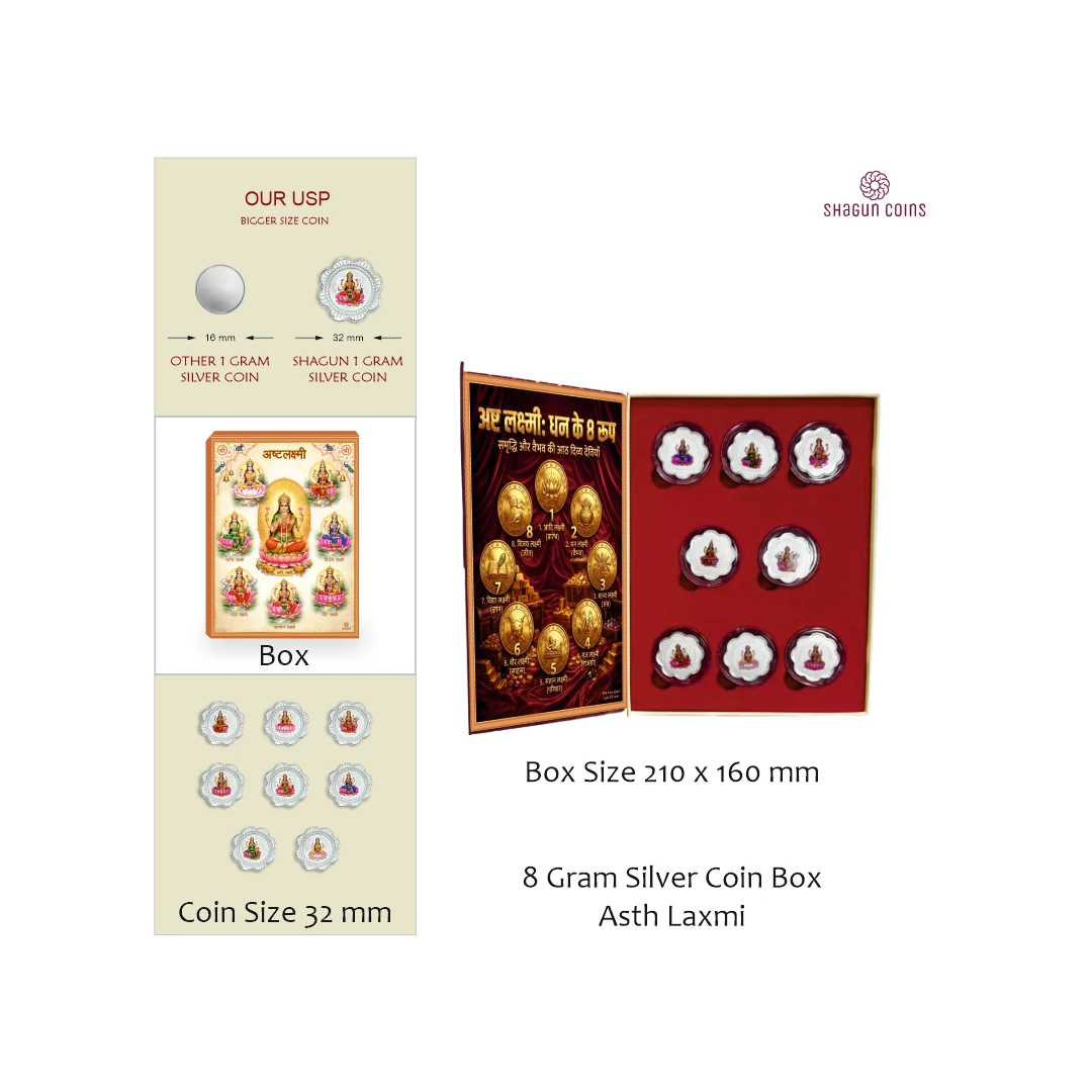 8 GRAM SILVER COIN BOX - ASTHA LAXMI