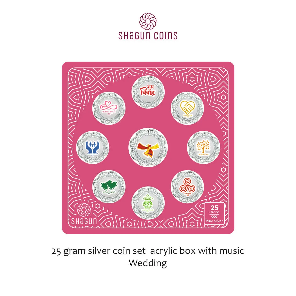 25 GRAM SILVER COIN SET ACRYLIC BOX WITH MUSIC -  Wedding