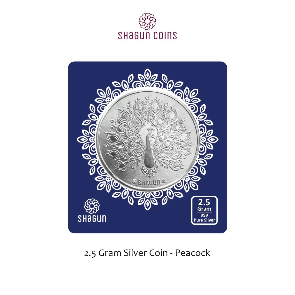 2.5 GRAM SILVER COIN BIG SIZE - 38MM -peacock without box