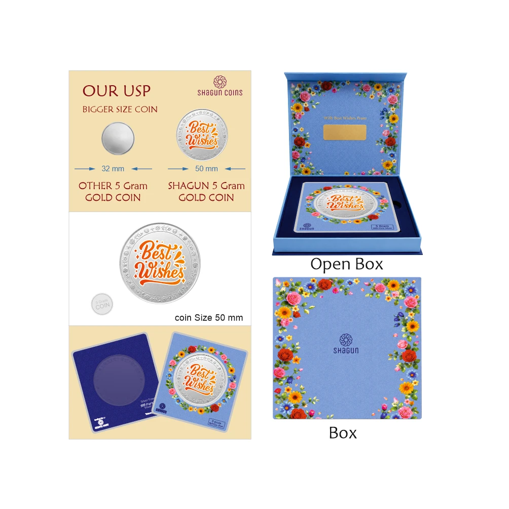 5 GRAM SILVER COIN BIG SIZE PREMIUM - 50MM -  best wishes printed