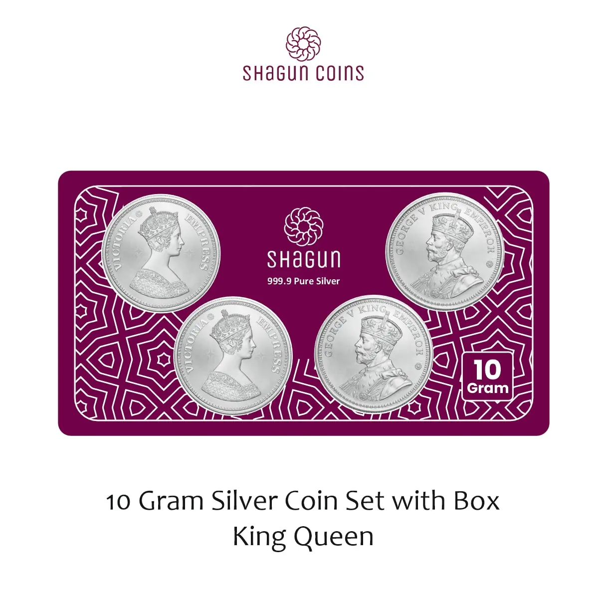 10 GRAM SILVER COIN SET WITH BOX -  King queen